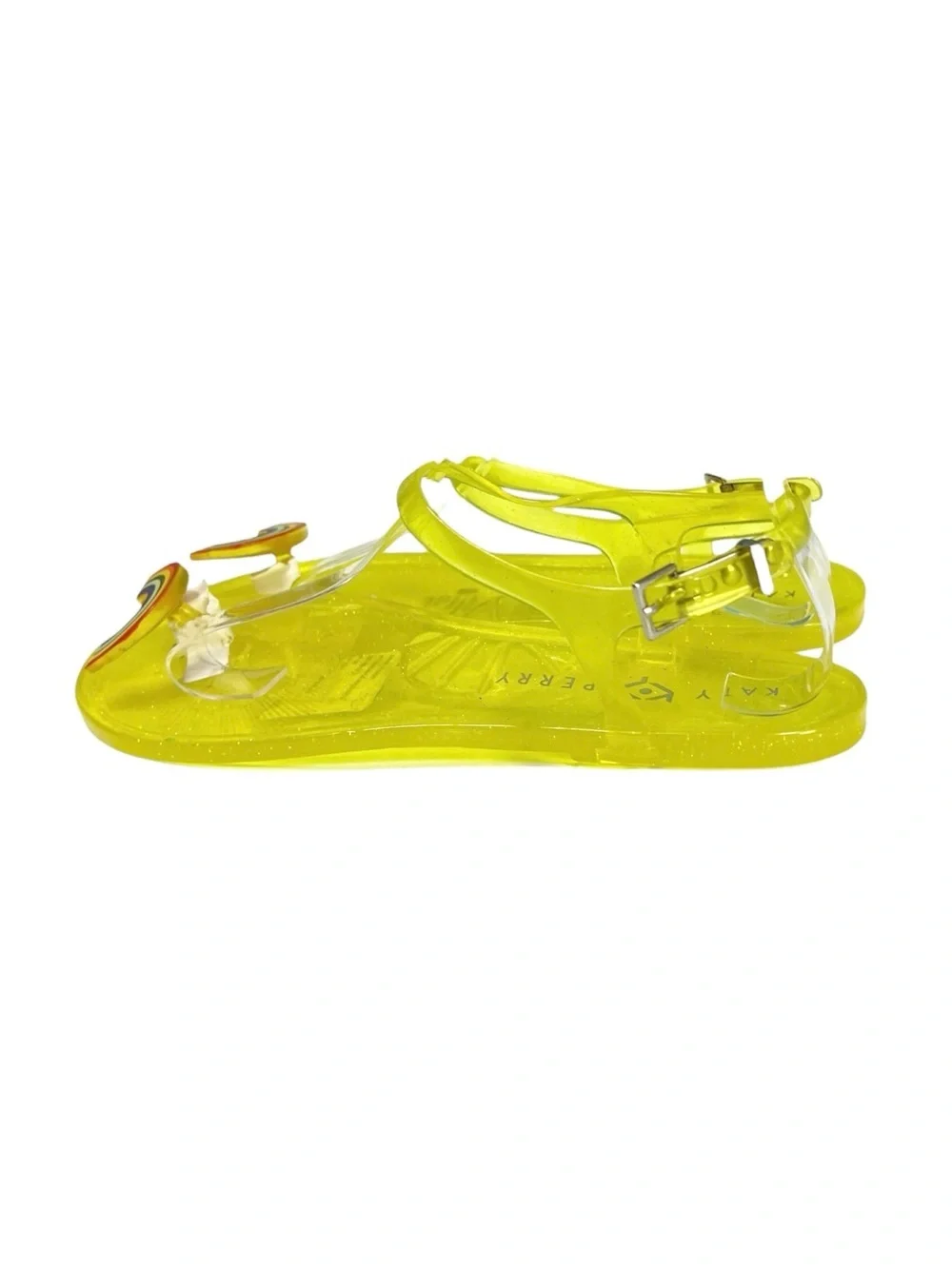 🌈NEW w/tag Katy Perry Geli Sandals Yellow Rainbow Glitter Jelly Sandals Size 9
